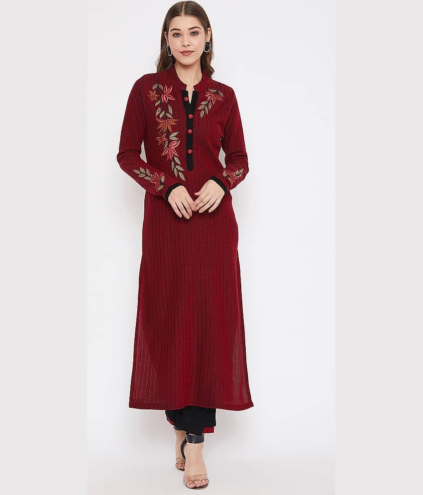 zigo Woollen Embroidered Kurti With Palazzo Women's Stitched Salwar Suit - Red ( Pack of 1 )