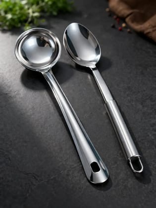 Stainless Steel Chamcha/Karchi Kitchen Spoon/Flex Turner & Slotted Deep Ladle Spoon/Karchi/Kitchen Spoon