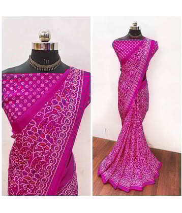JIHANA FAB Chiffon Printed Saree With Unstitched Blouse Piece ( Pink )