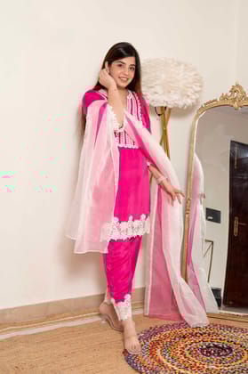Tirana Pink Suit Set With Cutwork Detailing-3XL