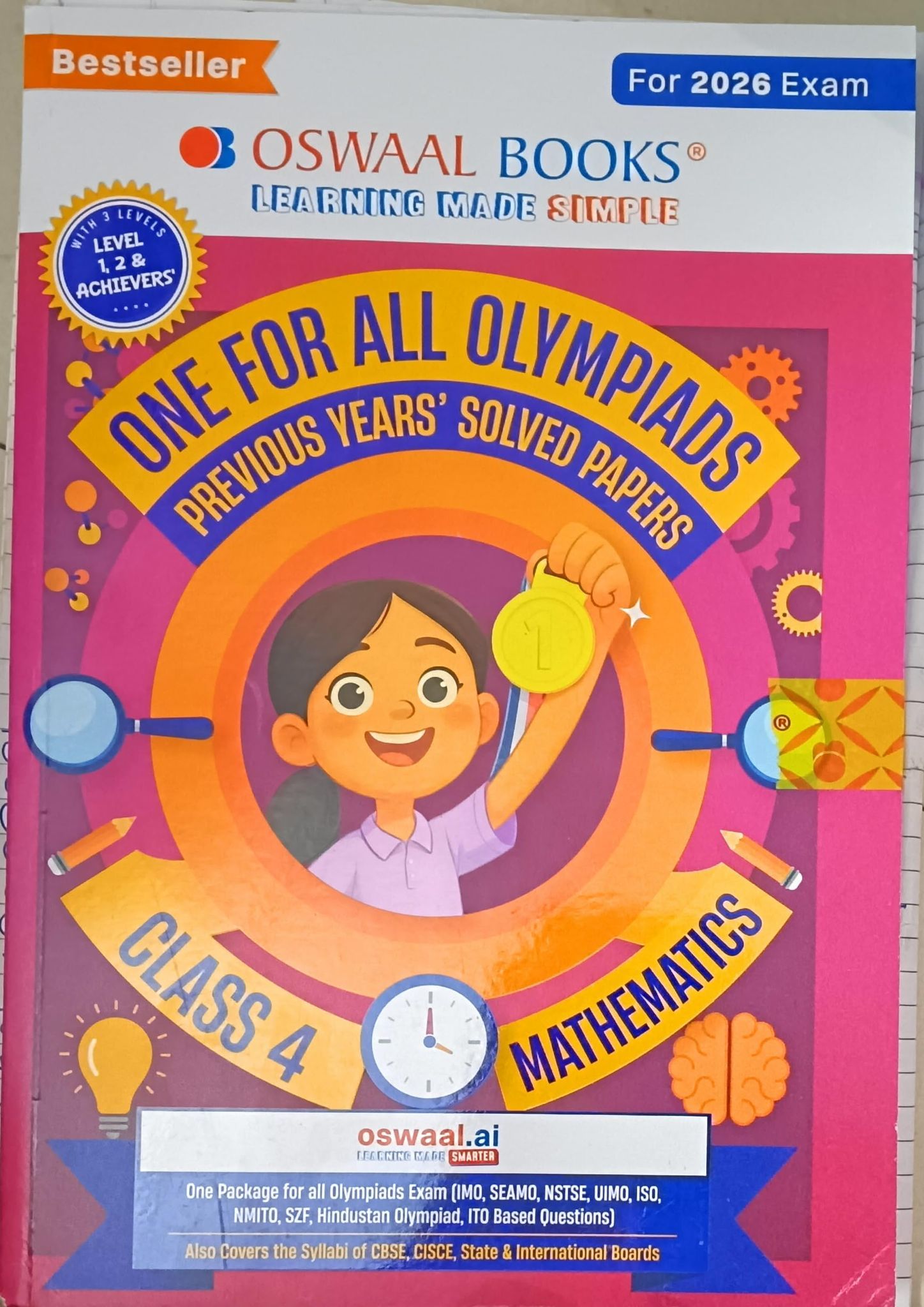 Oswaal One for all Olympiads Previous Year Paper Solved Paper Mathematics Class 4 Exam August 26