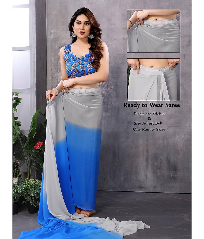 Gazal Fashions Georgette Printed Saree With Unstitched Blouse Piece ( Multicolor )