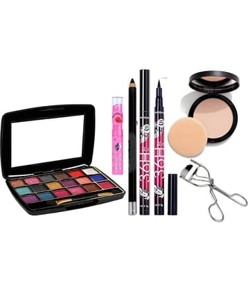 swenky eyeshadow with eyeliner color changing lip balm compact eyelash curler (Pack of 7)