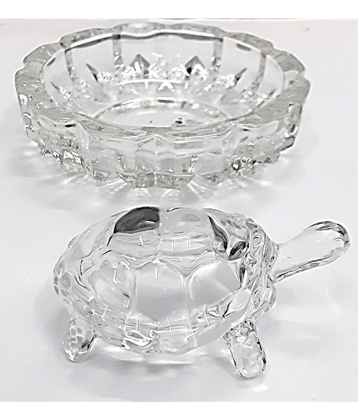 AFTERSTITCH Glass Crystal Tortoise kachua With Plate idols Show pieces Vastu fengshui Statue Good Luck
