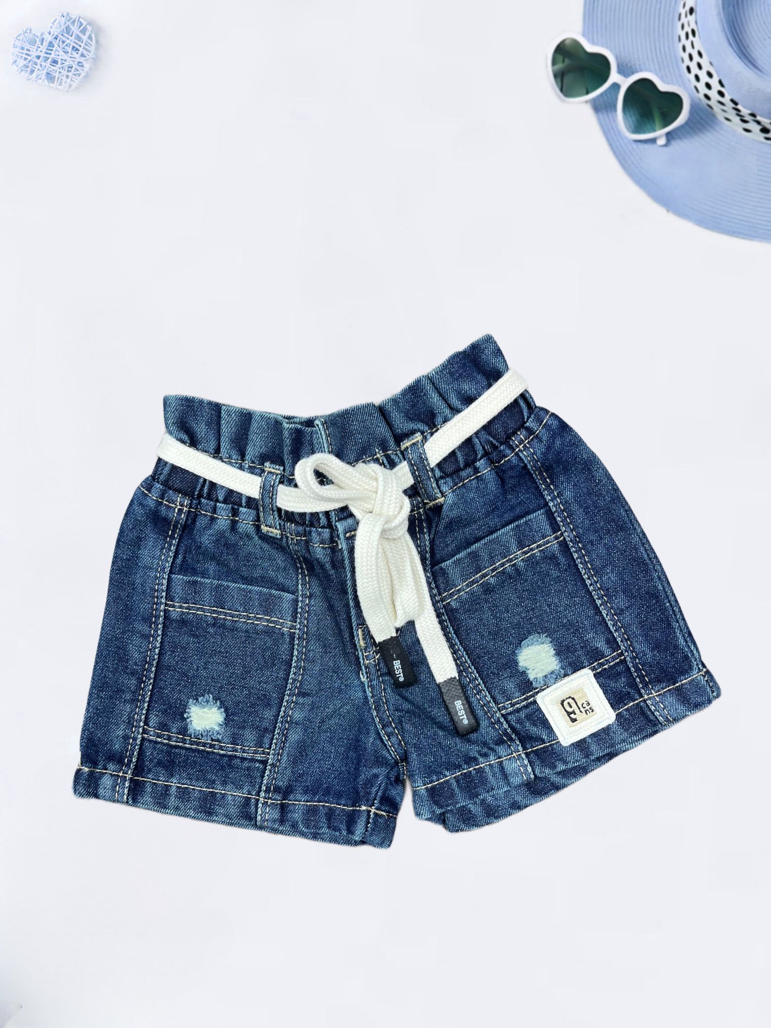 Girls Denim Shorts [GS-924] (2-7Years)-2-3Y (Size - 20) / Denim