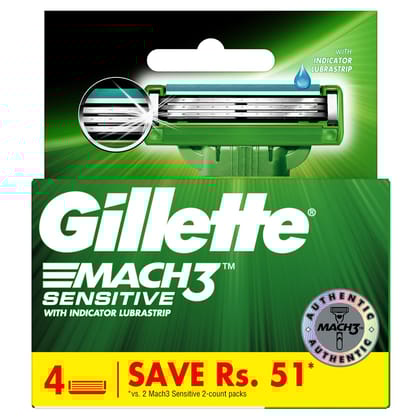 Gillette Mach3 Sensitive Blades  4 Cartridges, Men