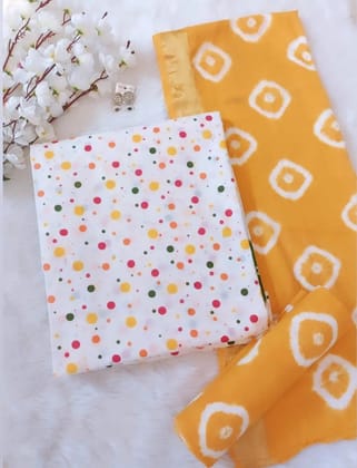 Soft Cotton Summer Special Polkadot Bandhani Material (Unstitched)-Yellow