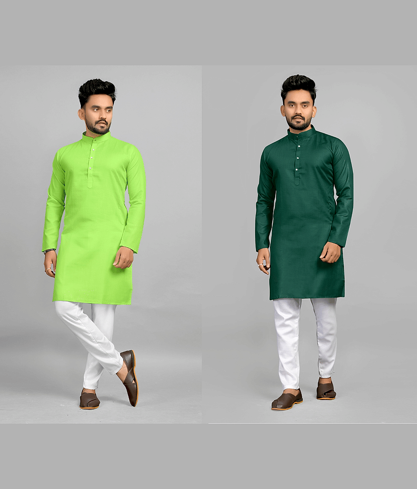 Fashionfricks Muticolor Cotton Blend Men's Regular Kurta ( Pack of 2 )