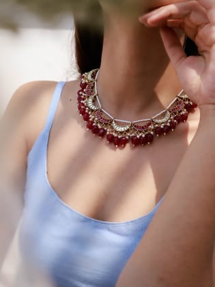 Asopa Kundan Necklace-Red