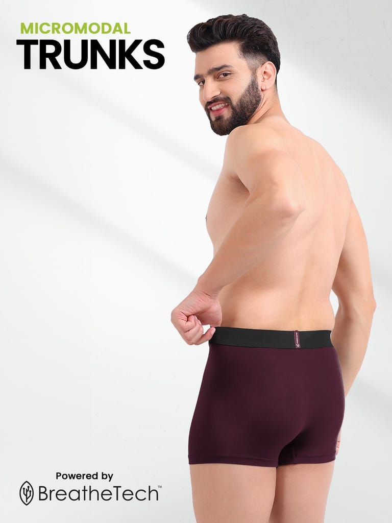 FREECULTR Men's Underwear Anti Bacterial Micromodal Airsoft Trunk - Non Itch No Chaffing Sweat Proof - Pack of 1-Sangria Wine