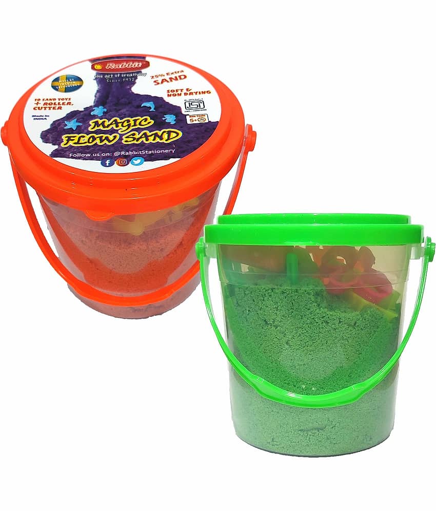 Rabbit 1Kg Magic Flow Sand Buckets Pack of 2 For Kids.(Green-Orange)
