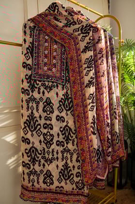 Farahana Printed Organza Unstitched Suit-Beige