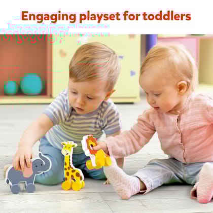 Skillmatics Wooden Animal Toys on Wheels, Imaginative Play for Toddlers, Educational Gifts for Infants 9 Months to 3 Years