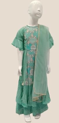 Girls Green Fancy Plazo Suit With Dupatta-612 GRN / Green / 26