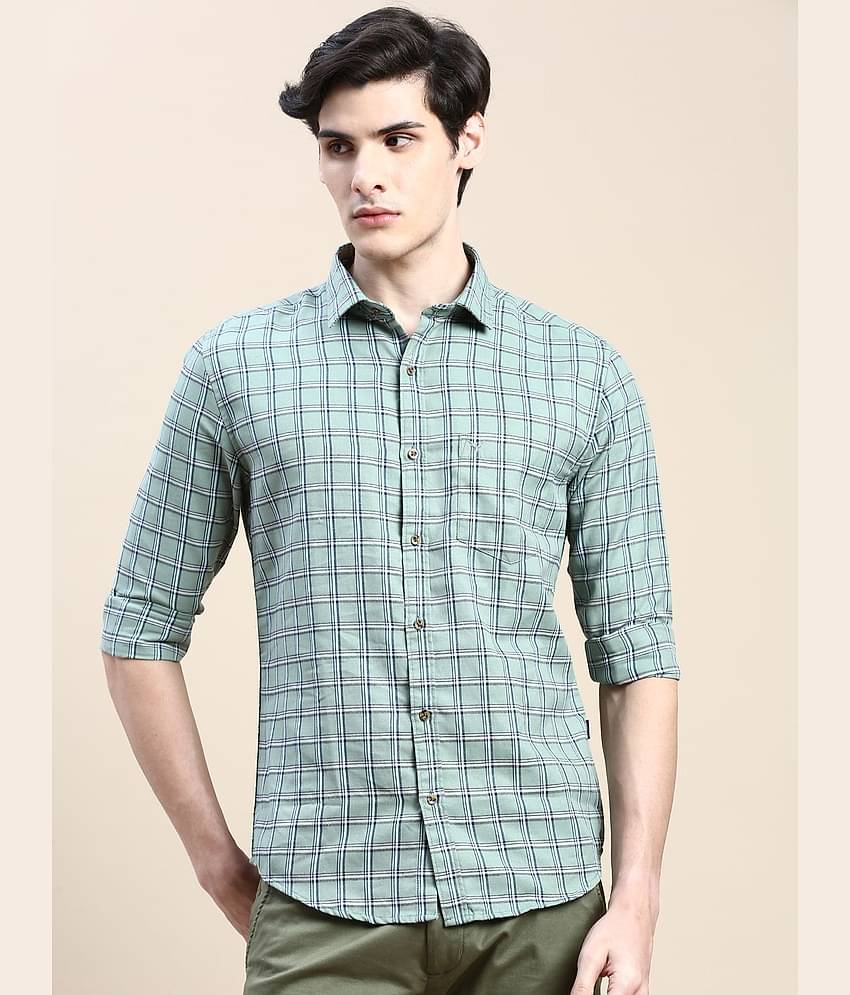 Showoff Cotton Blend Regular Fit Checks Full Sleeves Men's Casual Shirt - Green ( Pack of 1 )