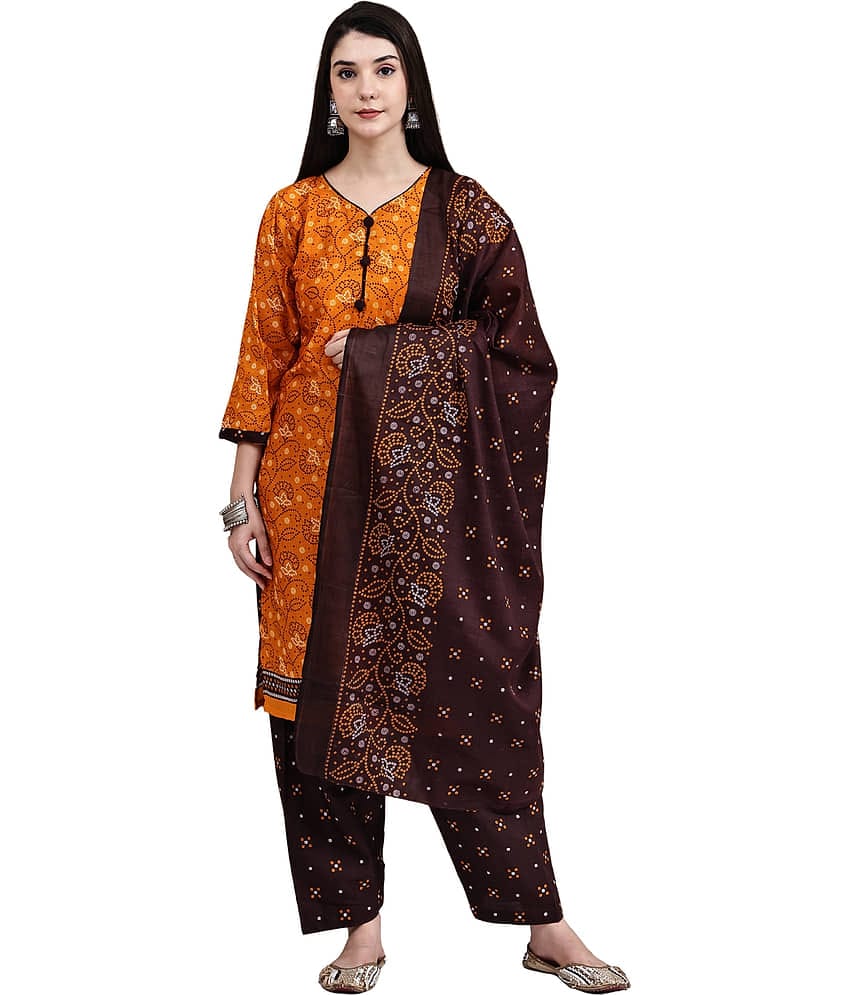Rajnandini Women Cotton Blend Printed Straight Kurti With Patiala Salwar ( Orange )
