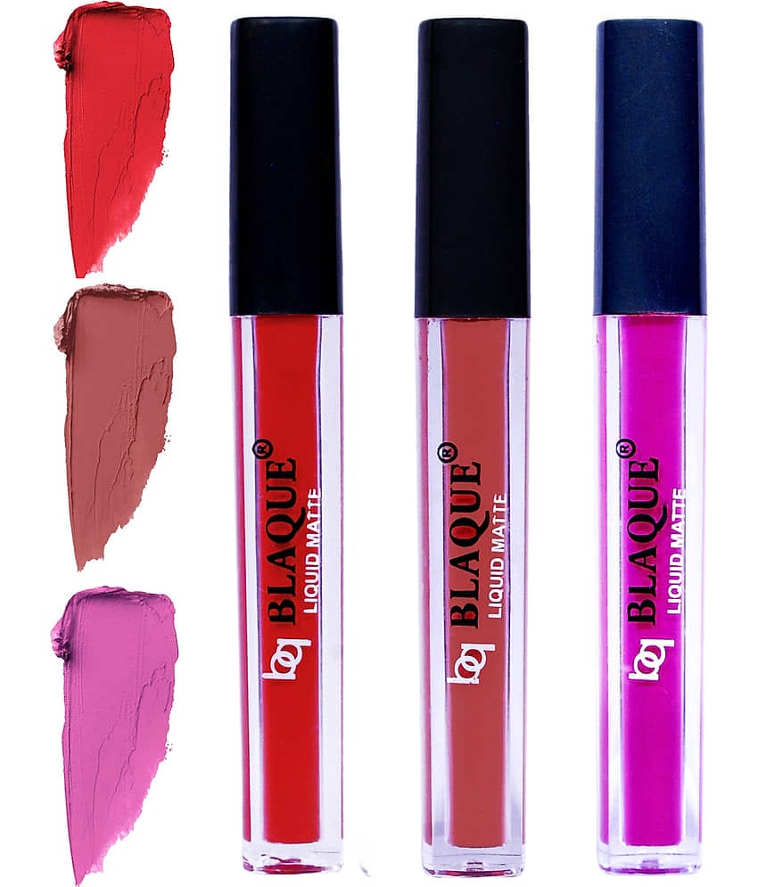 bq BLAQUE Matte Liquid Lipstick Combo of 3 Lip Color 4ml each, Waterproof - Orangish Red, Brown, Swiss Light Magenta