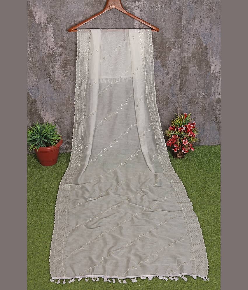LUXECROWN Chanderi Women Dupatta ( White , Pack of 1 )