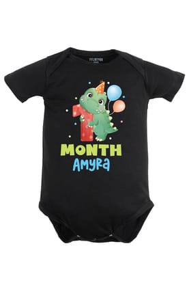 One Month Milestone Baby Romper | Onesies - Dino w/ Custom Name-Baby Romper / Black / Size
