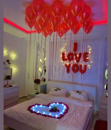 PartyBooms I Love You Red Decoration Item, 20 Red Metalic Balloon Pack of 21 (Red)