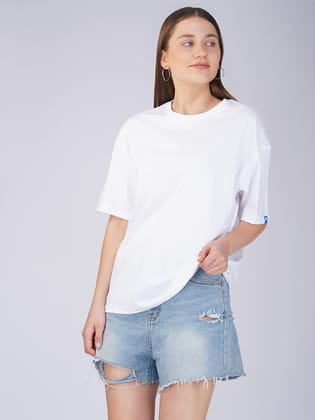 Plain White  Women Oversized T-Shirt-White / XS