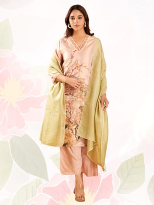 Peach Floral Dupatta-One Size / Spring Green