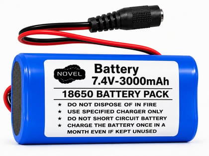 NOVEL 7.4V 18650 Lithium-Ion Battery Pack with BMS and DC Female Wire | Compatible with CCTV Cameras, Wi-Fi Routers, Robotics Systems and Emergency Lighting