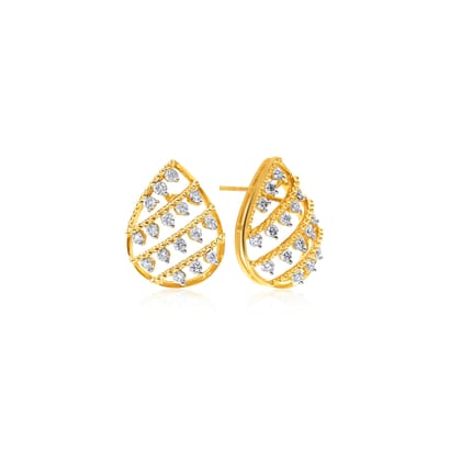 Senco Gold Shimmery Droplet Diamond Studs (2.1 gram / 0.3 Ct / HI-SI / 14K Yellow Gold)