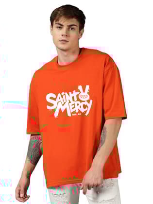Orange Mercy Graphic Print Oversized T Shirts for Men-Small