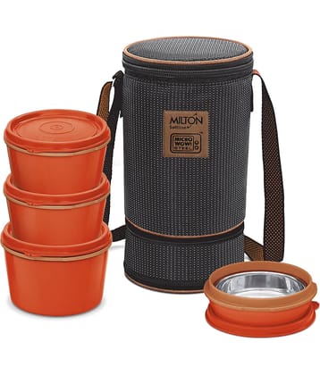 Milton Flexi 3 + 1 Inner Stainless Steel Lunch Box, Set of 4, (180 ml, 320 ml, 320 ml, 450 ml), Black | Leak Proof | Food Grade | Dishwasher Safe | Easy to carry | Microwaveable Steel | Odour Proof | Easy to Clean