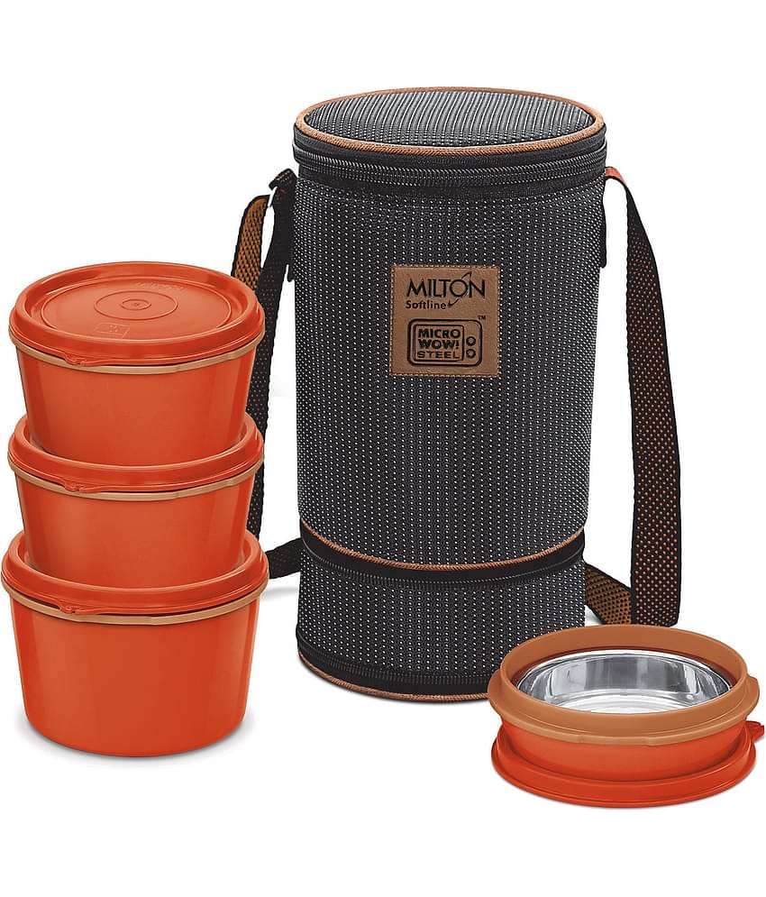 Milton Flexi 3 + 1 Inner Stainless Steel Lunch Box, Set of 4, (180 ml, 320 ml, 320 ml, 450 ml), Black | Leak Proof | Food Grade | Dishwasher Safe | Easy to carry | Microwaveable Steel | Odour Proof | Easy to Clean