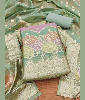 Rangtulika Ethnics Unstitched Organza Self Design Dress Material - Green ( Pack of 1 )