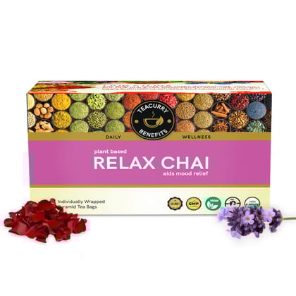 TEACURRY Calm Relax Tea (1 Month Pack, 30 Tea Bags) - Helps with Anxiety, Stress and Depression - Relax Chai