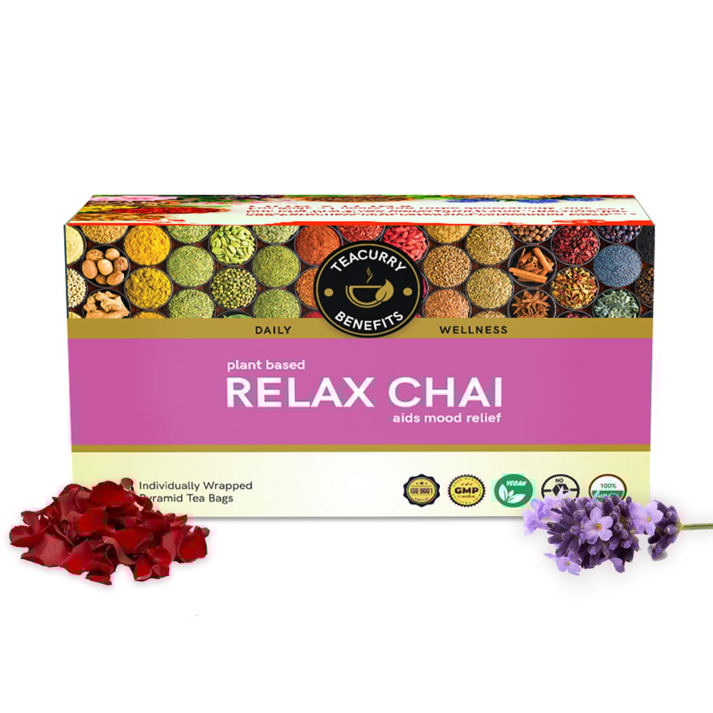 TEACURRY Calm Relax Tea (1 Month Pack, 30 Tea Bags) - Helps with Anxiety, Stress and Depression - Relax Chai