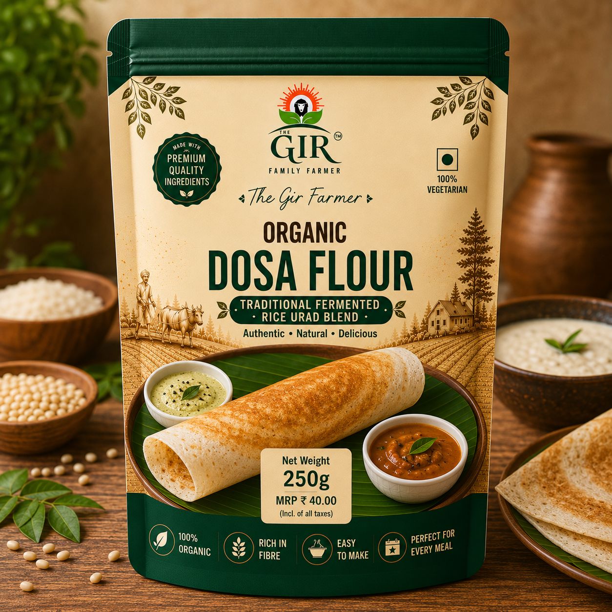 Organic Dosa Flour Traditional Fermented Rice Urad Blend | The Gir Farmer
