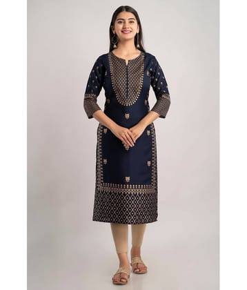 MAUKA - Navy Rayon Women's Straight Kurti ( Pack of 1 )