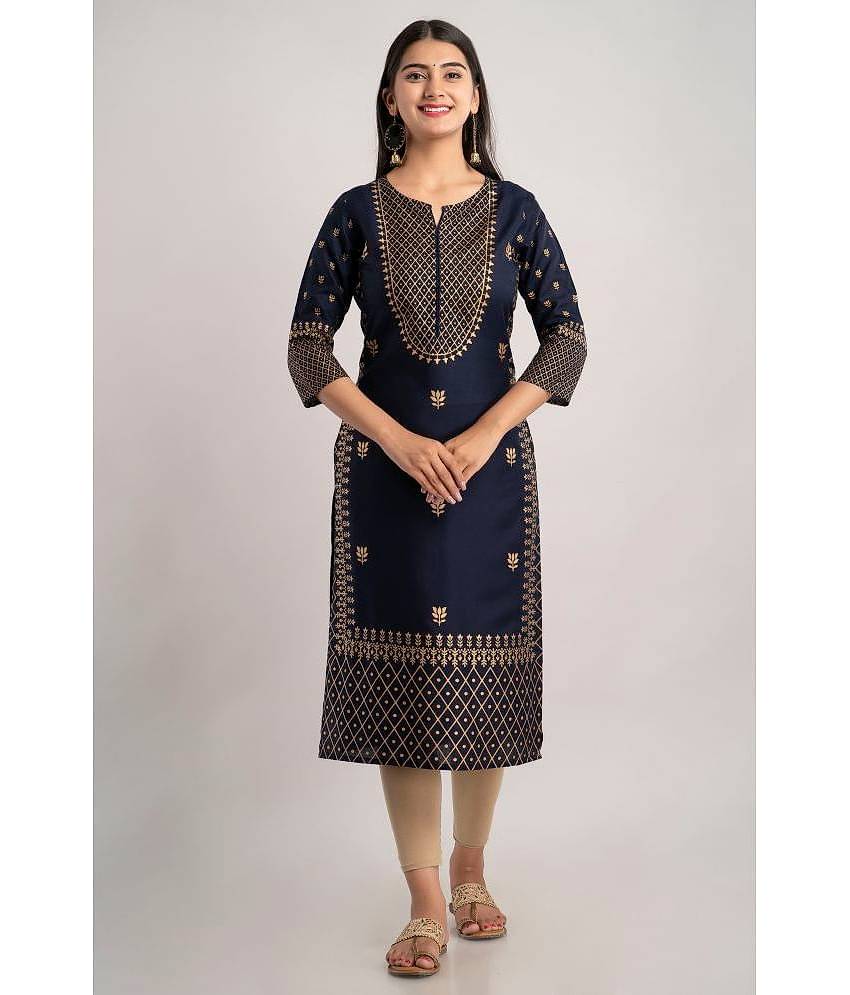 MAUKA - Navy Rayon Women's Straight Kurti ( Pack of 1 )