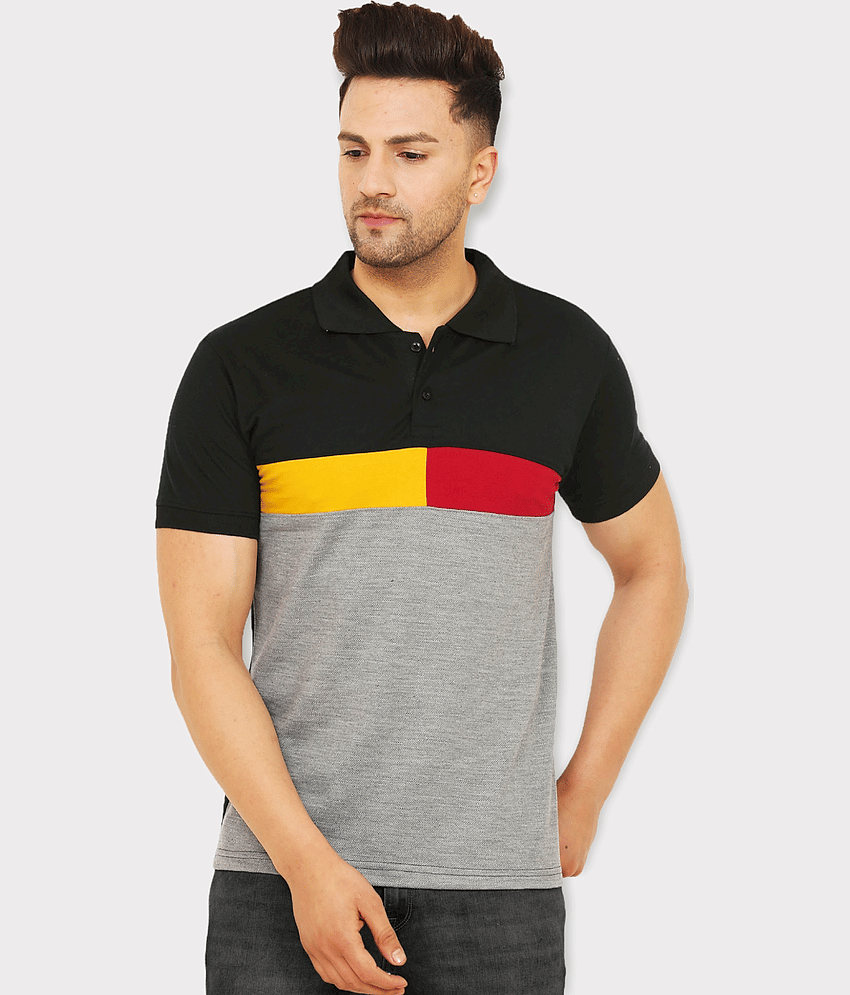 Leotude Pack of 1 Cotton Blend Regular Fit Printed Half Sleeves Men's Polo T Shirt ( Black )