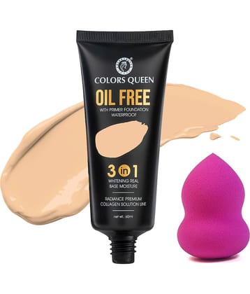 Colors Queen 3 in 1 Oil Free Foundation Long Lasting Foundation With Beauty Blender Golden Beige