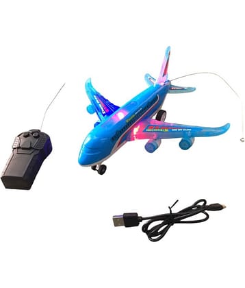 THRIFTKART  -  A386 Rc Air Bus Rechargeable Battery Operated with Full Body Lights and Sound Universal Wheel Plane Toy for Boys & Girls Age 2 3 4 5 6 7 8 Multicolour Musical Toy Plane Does not Fly BW