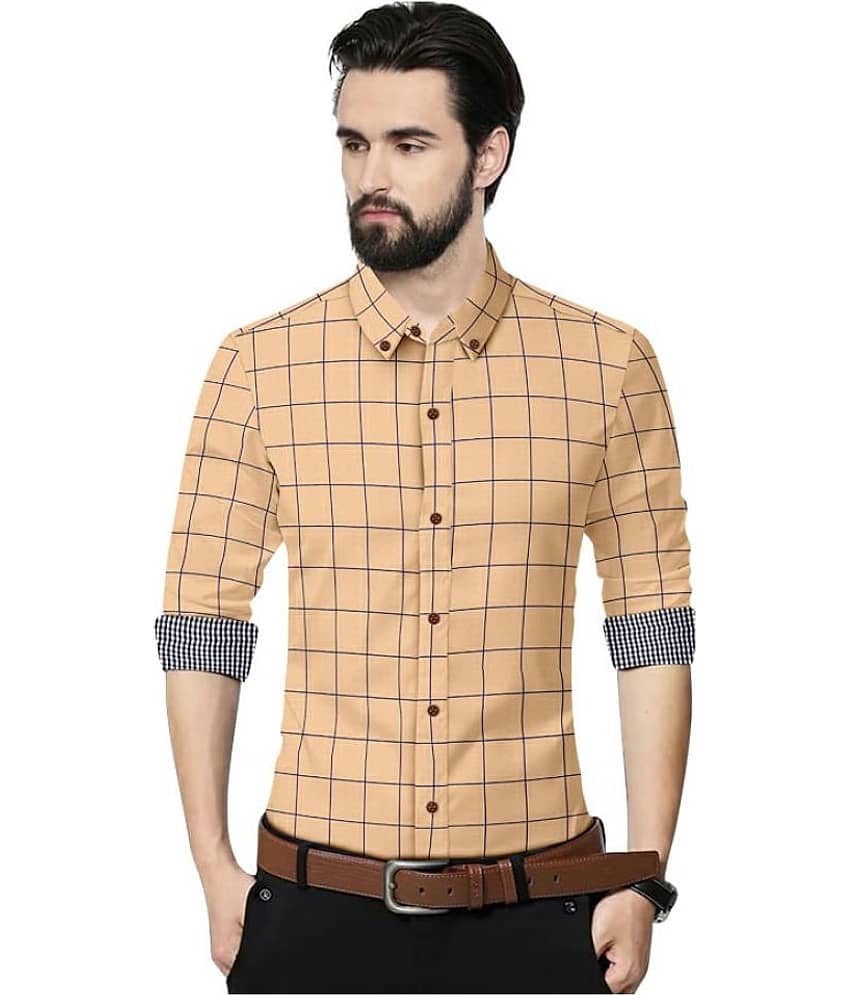 P&V - Beige Cotton Blend Regular Fit Men's Formal Shirt ( Pack of 1 )