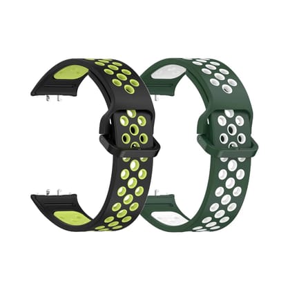 Valente Breathable Silicone Sport Strap for Samsung Galaxy Fit 3 – Comfort and Durability Combined (Pack of 2)-Black & Green + Green & White