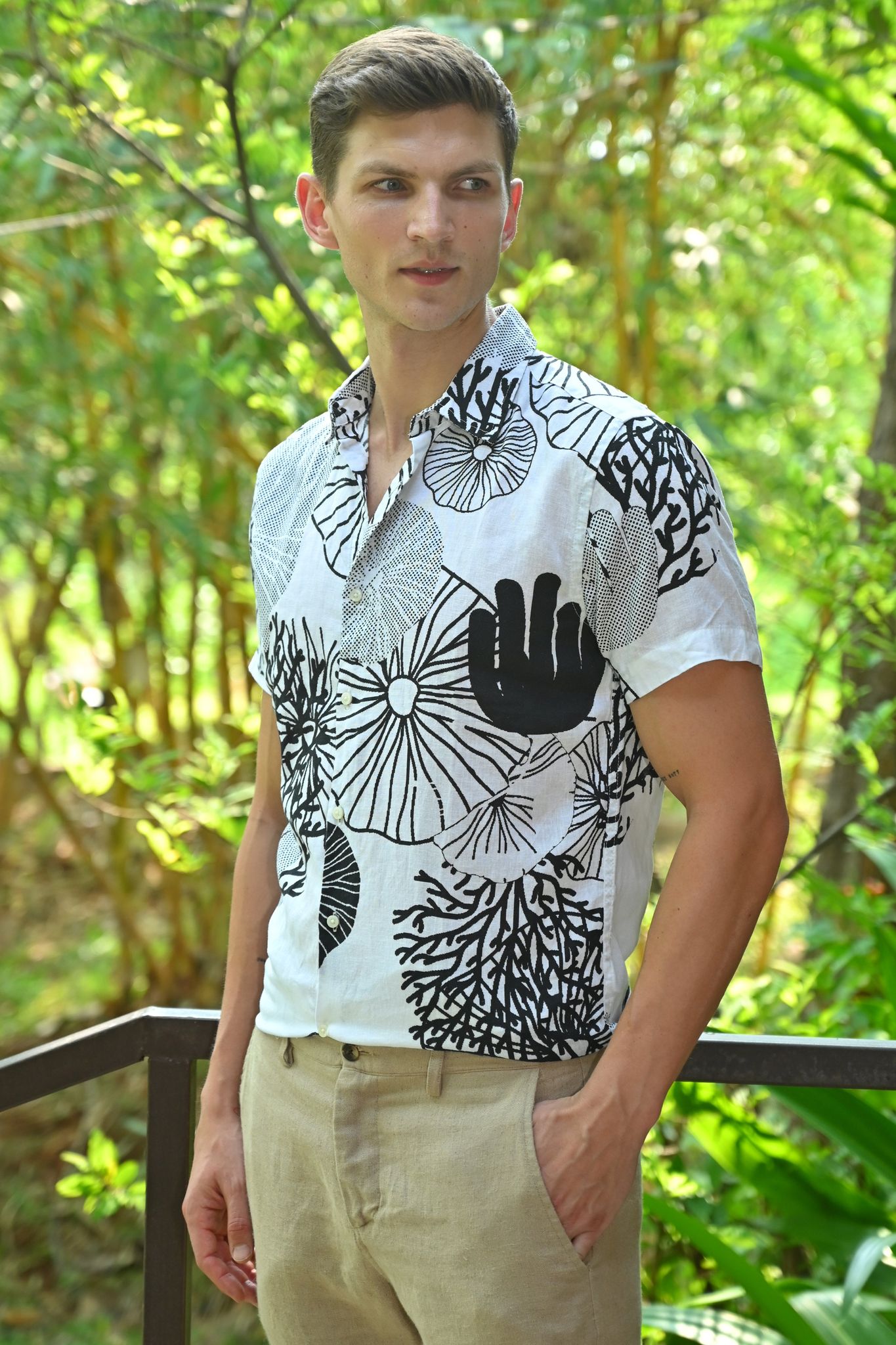 Brady - Linen Printed Shirt - White-S-38 / WHITE