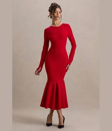Traquila Women Lycra Bodycon Dress ( Red )