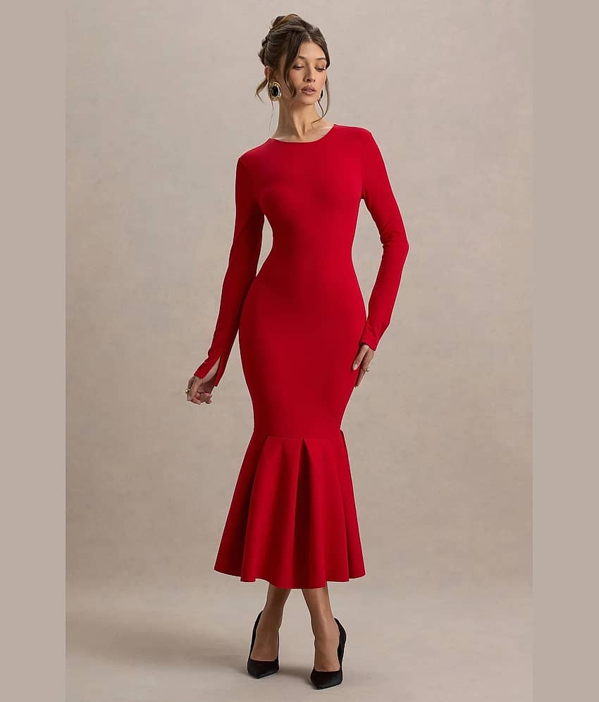 Traquila Women Lycra Bodycon Dress ( Red )