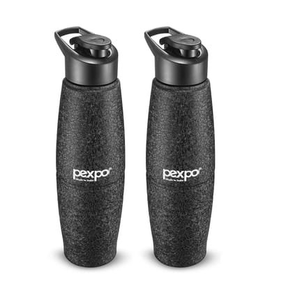 PEXPO Stainless Steel Sports/Fridge Water Bottle, 1L, Pack Of 2, Black, Duro | Eco-Friendly Water Bottle With Sipper Cap