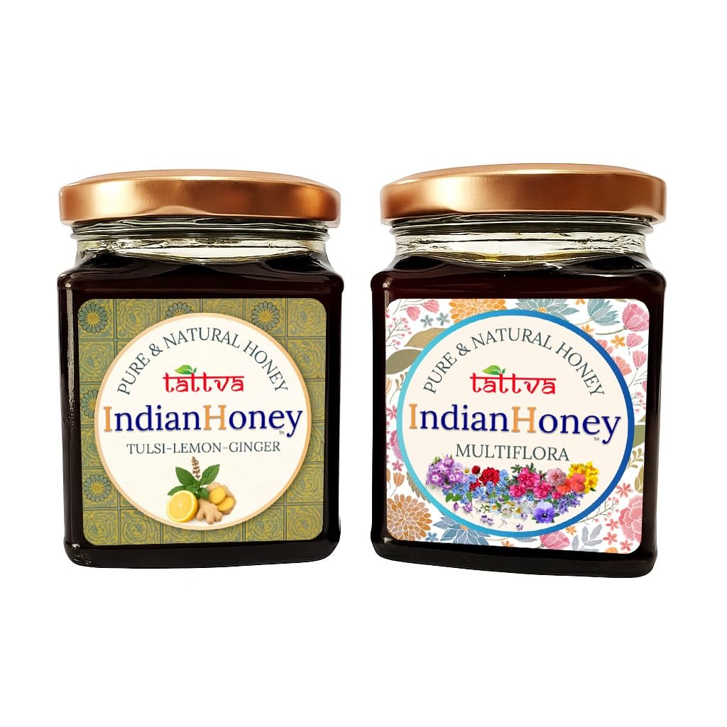 IndianHoney Himalayan Multiflora & Warming & Anti-Inflammatory Ginger Infused Honey Combo Pack (230gm & 230gm)