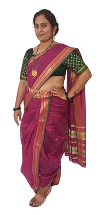 Mom And Me Wine Nauwari Saree (Free Size) | Pure Cotton Blend | Ethnic Party Mom And Me Wine Nauwari Saree (Free Size) | Pure Cotton Blend | Ethnic Party