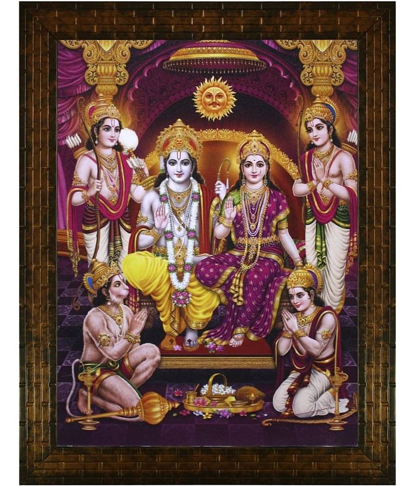 Indianara Shri Ram Darbar Religious Wall Hanging Painting With Frame