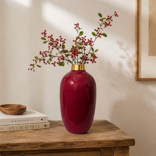 Red Wine & Gold Finish with Gold Rim | Modern Decorative Vase for Living Room, Bedroom & Office